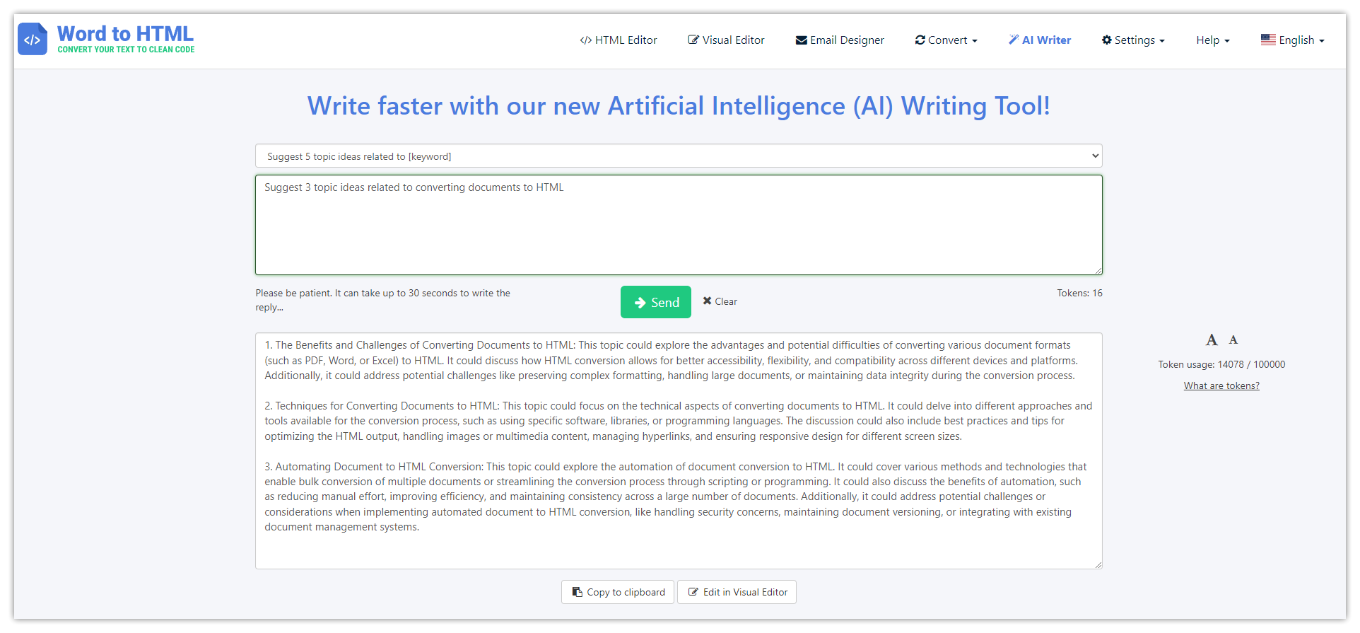 screenshot of Word to HTML